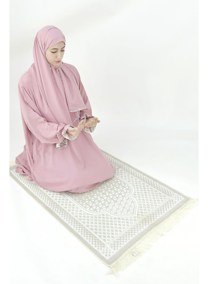  داماس كولكشن باس صلاة نسائي قطعة واحدة من قماش كريب فوكا فاخر مع وشاح متصل وجيب – ملابس صلاة شرعية مريحة - Image 3